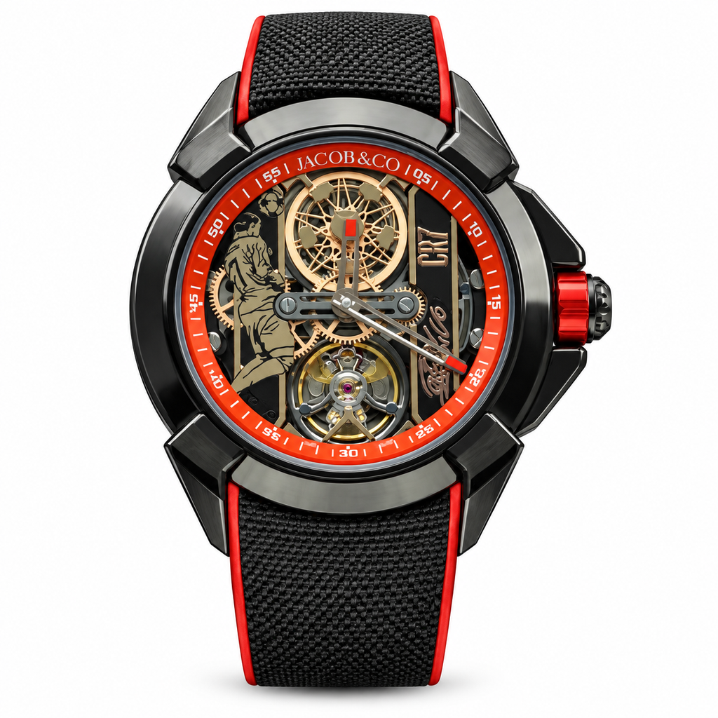 Jacob & Co. Epic X CR7 Black DLC Titanium Flying Tourbillon Skeleton Red Black Fabric Watch