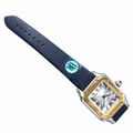 Cartier Santos de Cartier Large Stainless Steel & Yellow Gold Two-Tone White Dial Roman Numeral Blue Leather Strap Automatic Watch