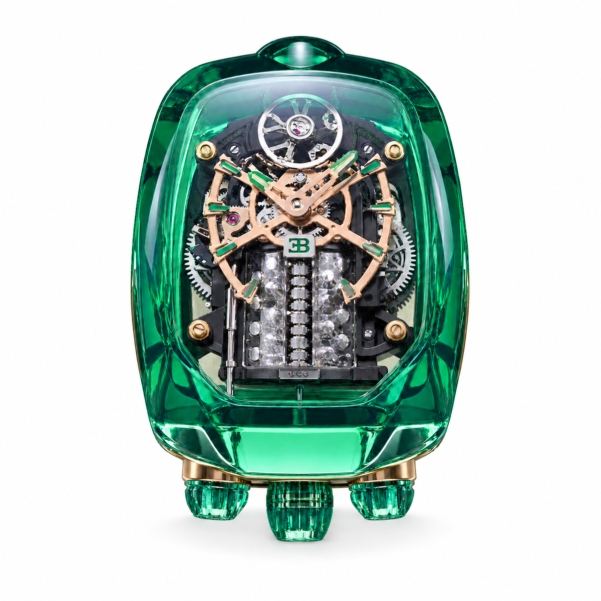 Jacob & Co. x Bugatti Twin Turbo Furious Green Sapphire Tourbillon Engine Rose Gold Watch
