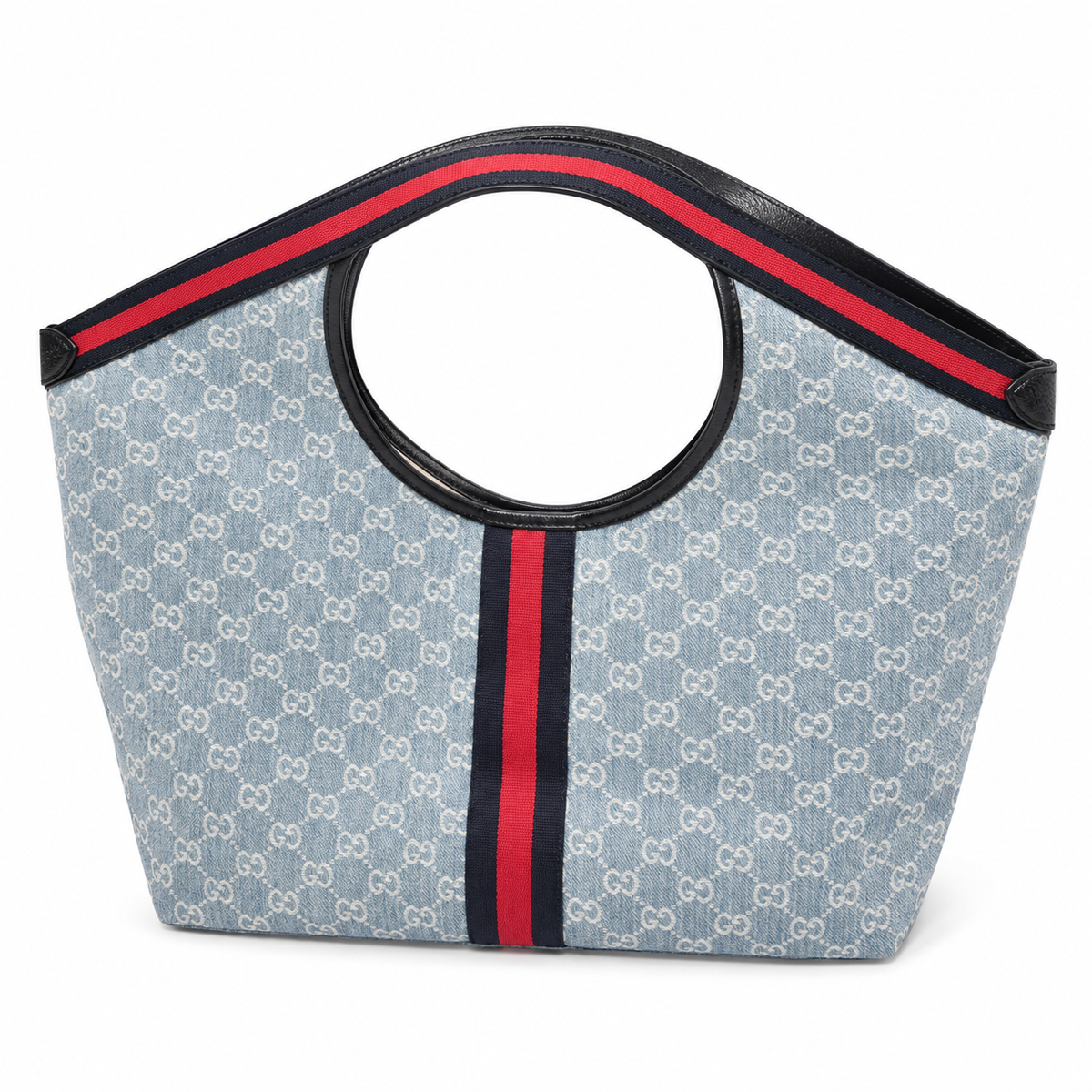 Gucci GG Denim Web Stripe Round Handle Tote
