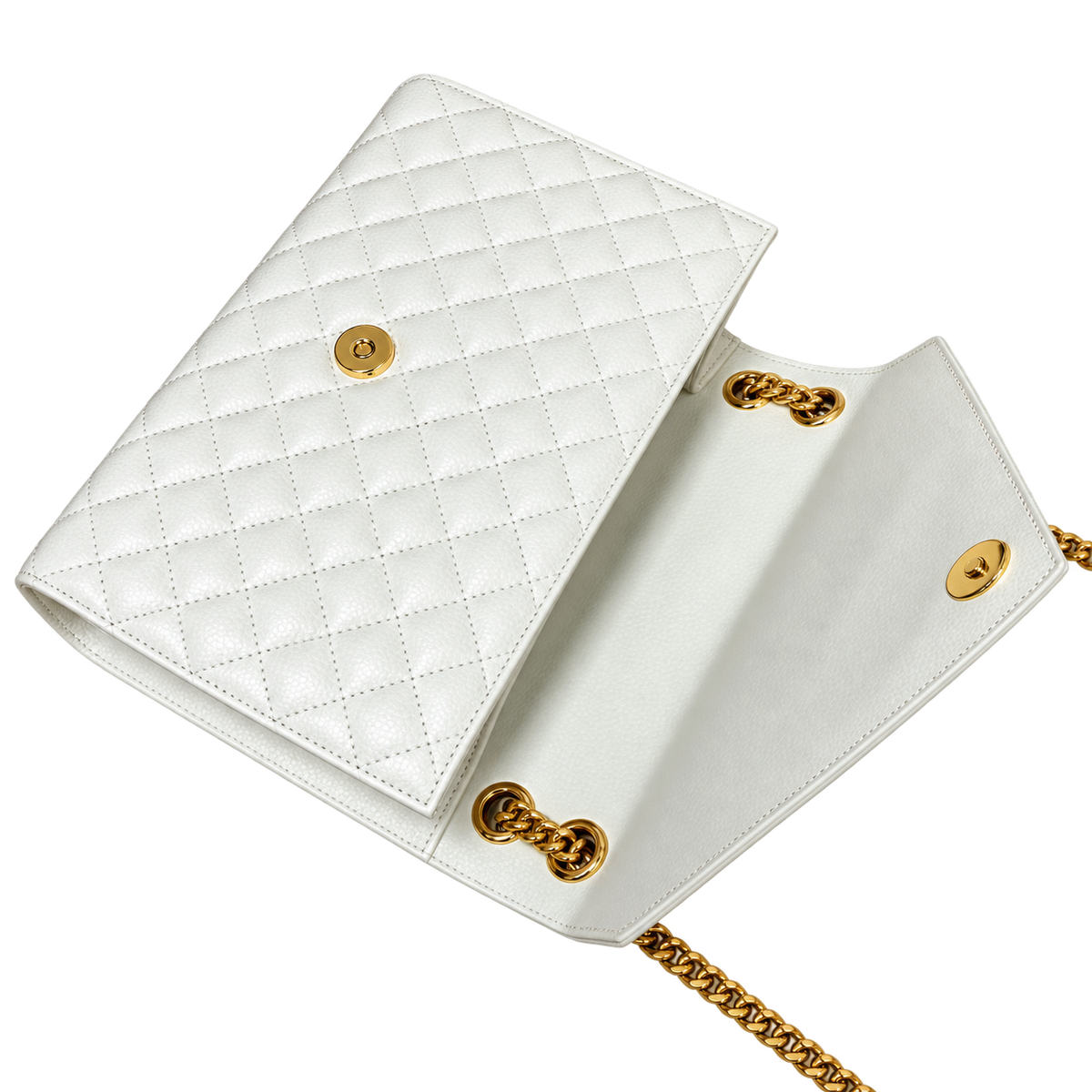 YSL Envelope Medium Bag – White Quilted Leather