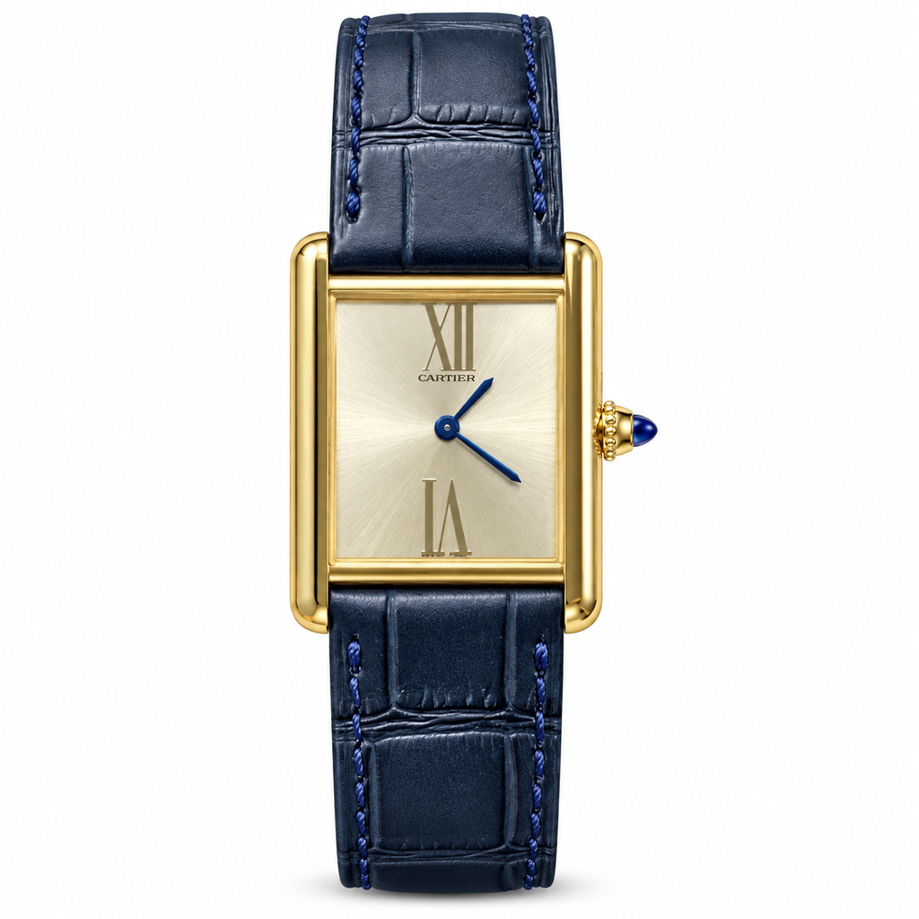 Cartier Tank Must Large Yellow Gold Champagne Dial Navy Strap Watch – KDY