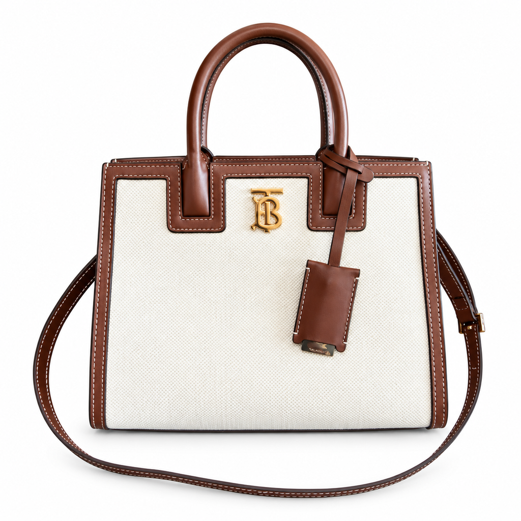 Burberry Ivory & Brown Monogram Top Handle Bag
