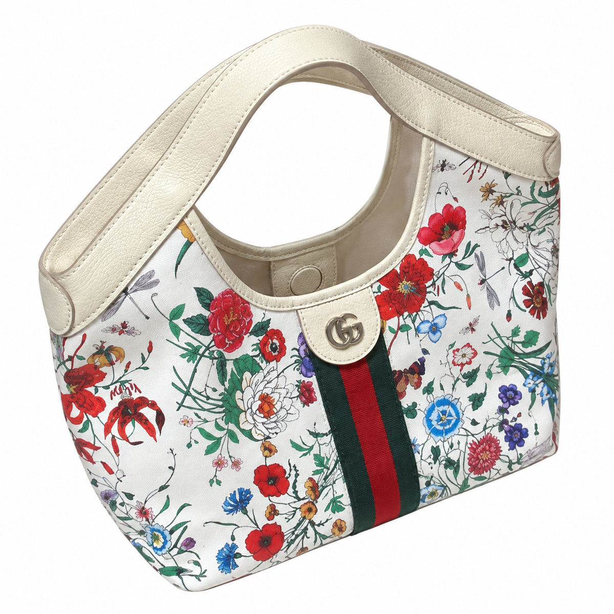 Gucci Ophidia Flora Print Web Stripe Round Handle Tote