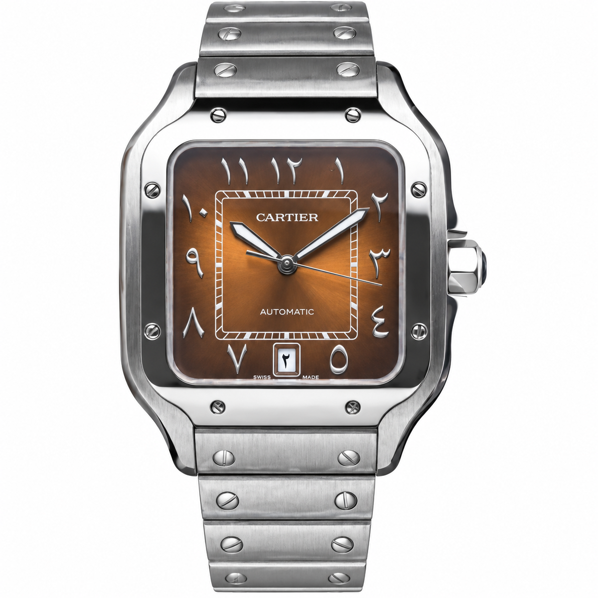 Cartier Santos Arabic Numerals Brown Dial Steel Watch – KDY
