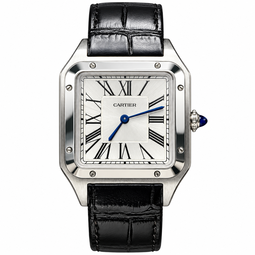 Cartier Santos-Dumont Steel White Dial Black Strap Watch – KDY