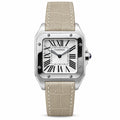 Cartier Santos-Dumont Small — Steel, White Dial, Roman Numerals & Beige Alligator Strap, Women