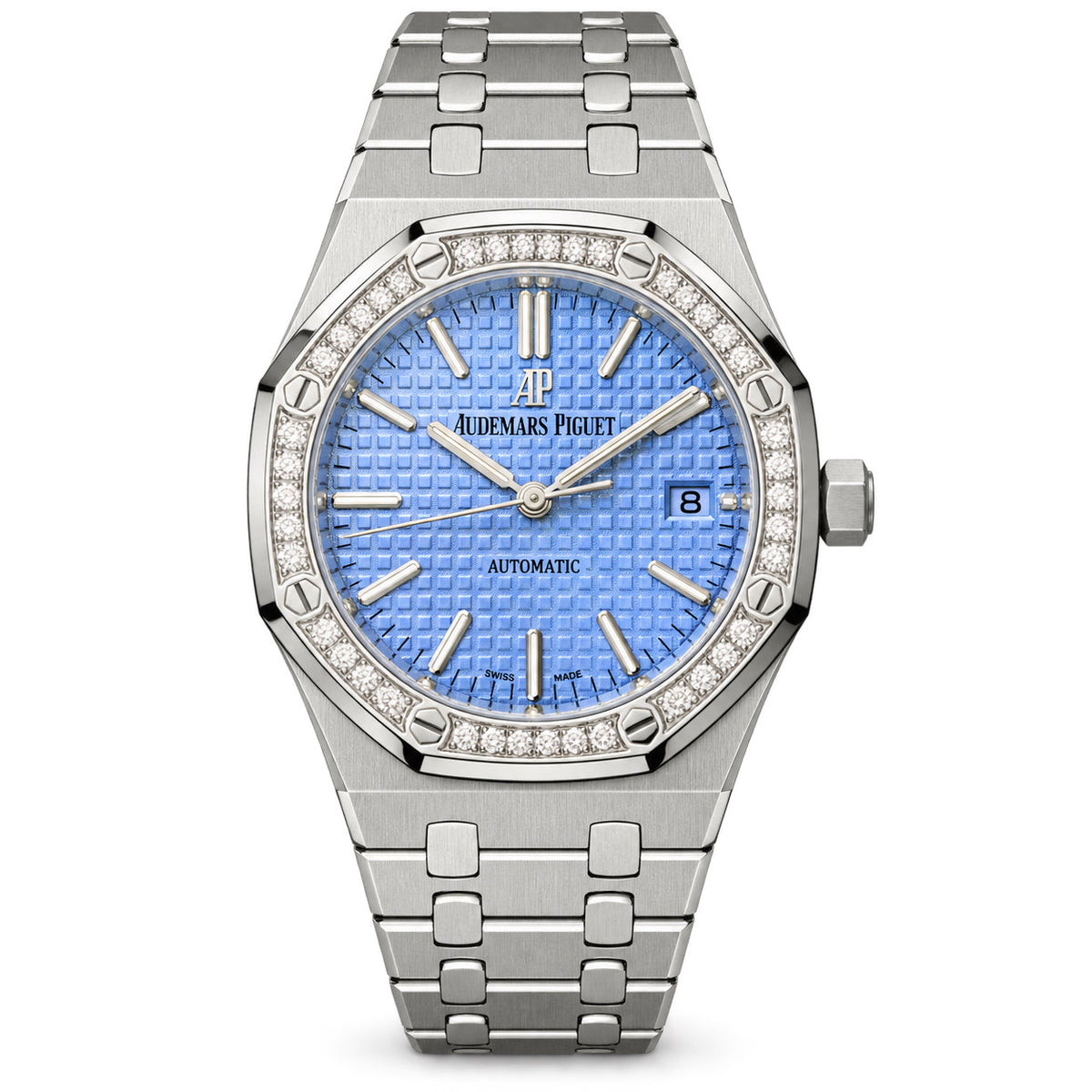Audemars Piguet Royal Oak Diamond Bezel Light Blue Dial Steel Ladies Watch