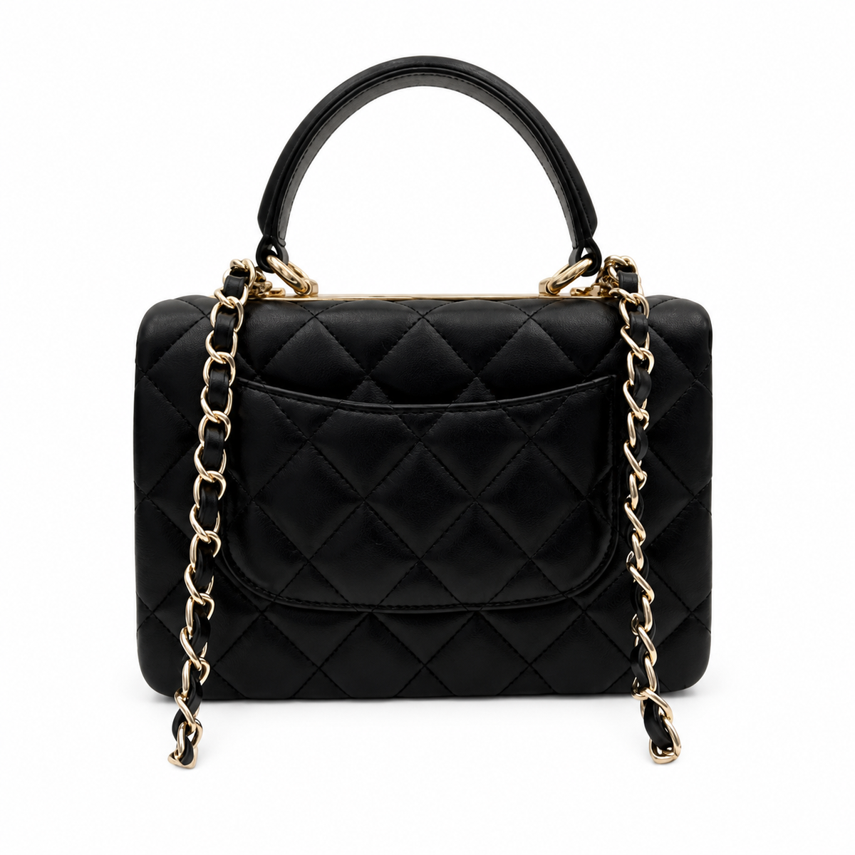 Chanel Trendy CC Mini Top-Handle Flap Black Lambskin | Gold CHANEL Nameplate Bar — 20cm