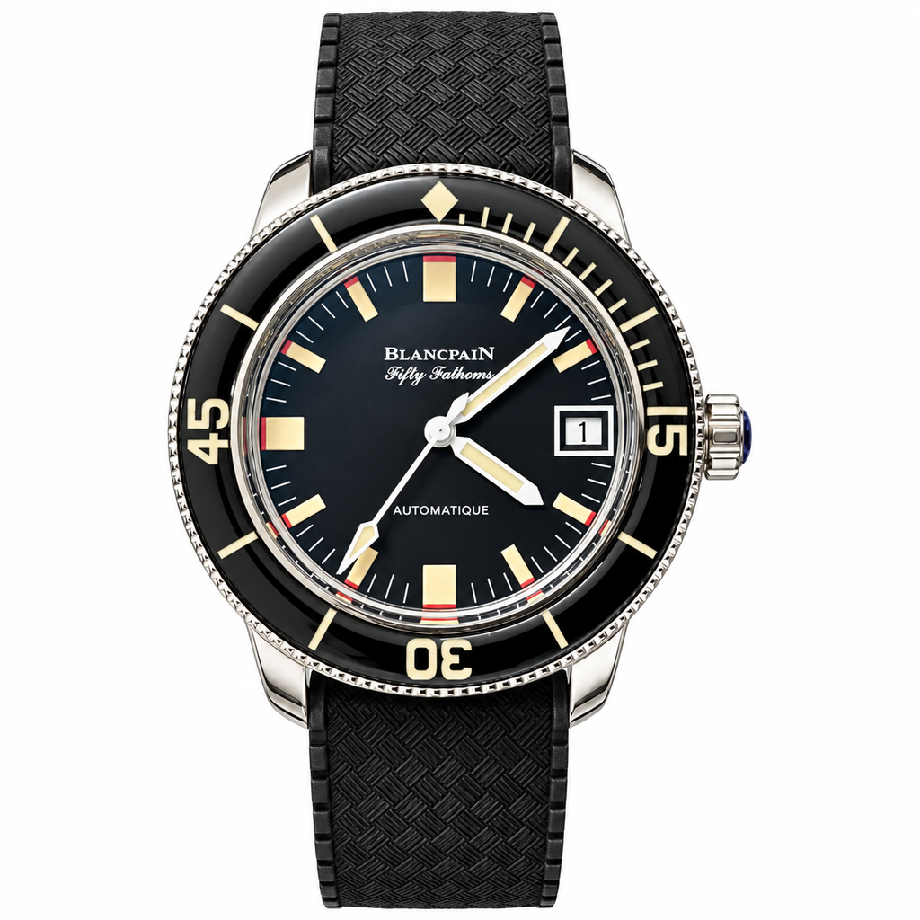 Blancpain Fifty Fathoms Black Dial Vintage Gold Indices Rubber Diver Watch