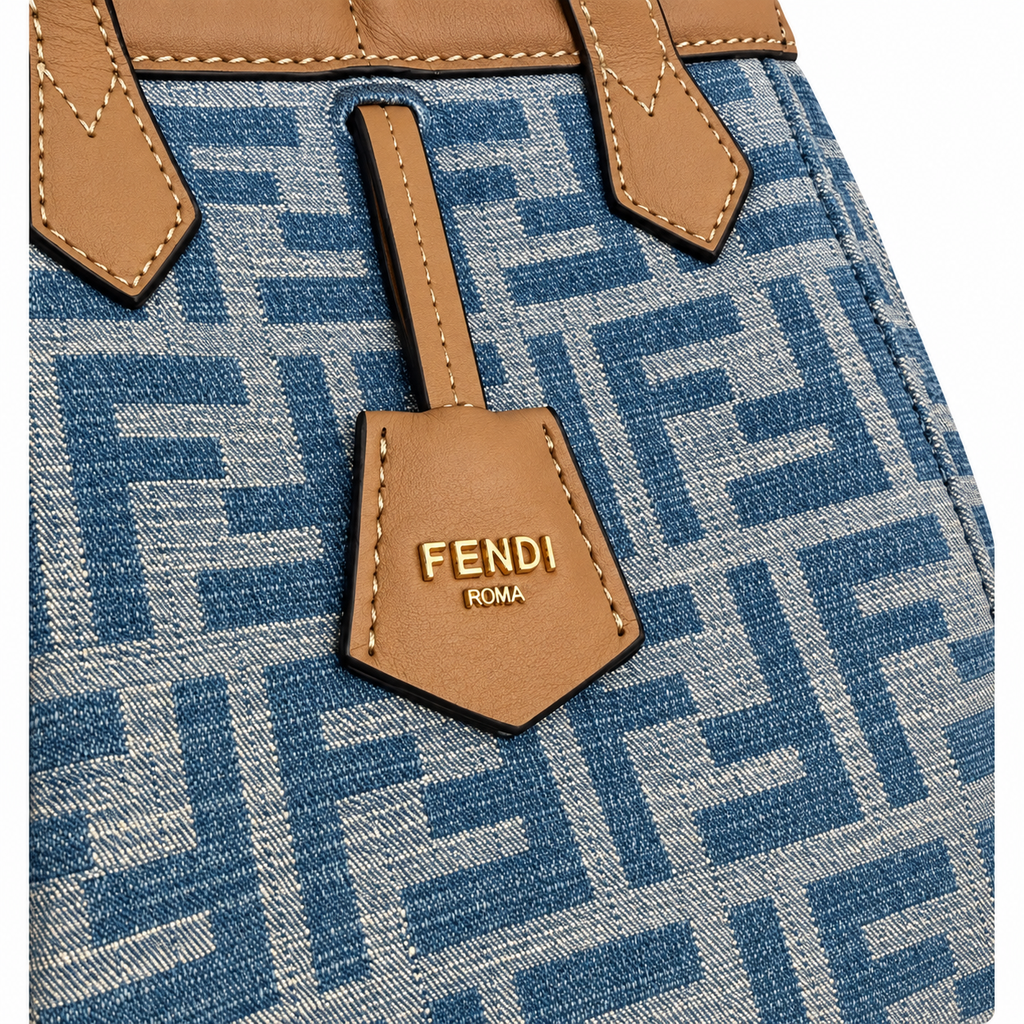 Fendi FF Elongated Shoulder Bag – Jacquard Canvas & Leather Trim, Flap Closure, 27cm
