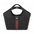 Gucci Ophidia Black GG Web Stripe Round Handle Tote