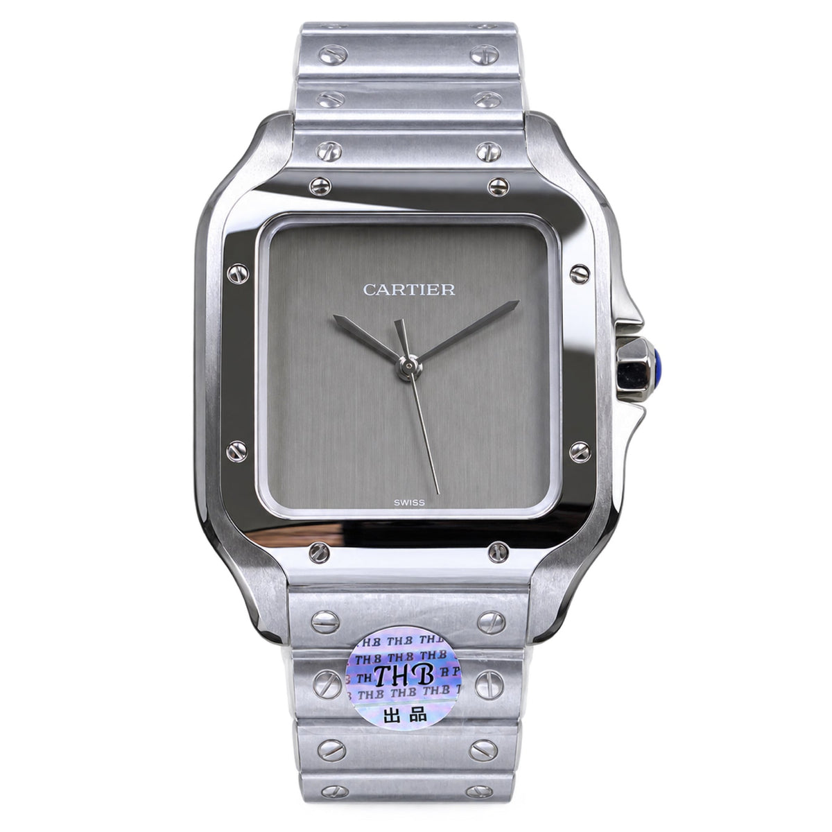 Cartier Santos Grey Dial Stainless Steel Bracelet Watch