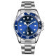 Men's Diver Style Watch Blue Dial Unidirectional Rotating Bezel Green Lume Pip Date Steel Five-Link Bracelet 40mm