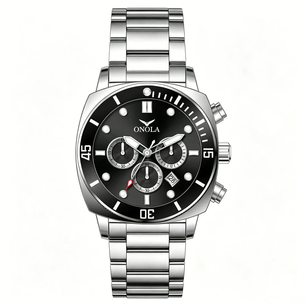 ONOLA Chronograph — Stainless Steel, Black Dial & Steel Bracelet, Men