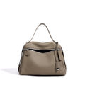 Etoupe Pebbled Leather Demi-Lune Shoulder Bag with Front Zip Pocket